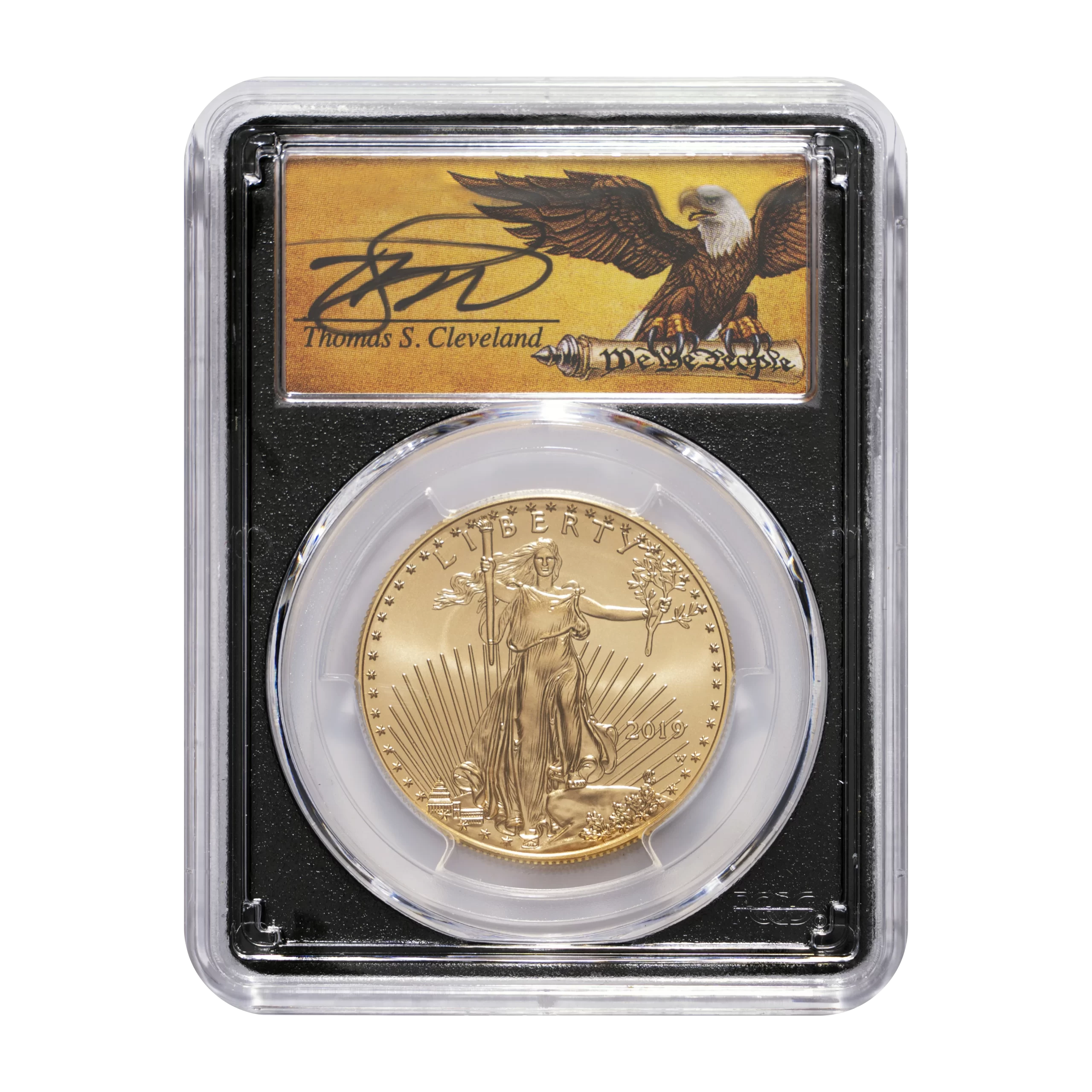 2019 W $50 Gold Eagle SP70 Burnished First Day of Issue PCG Signed by Thomas Cleveland