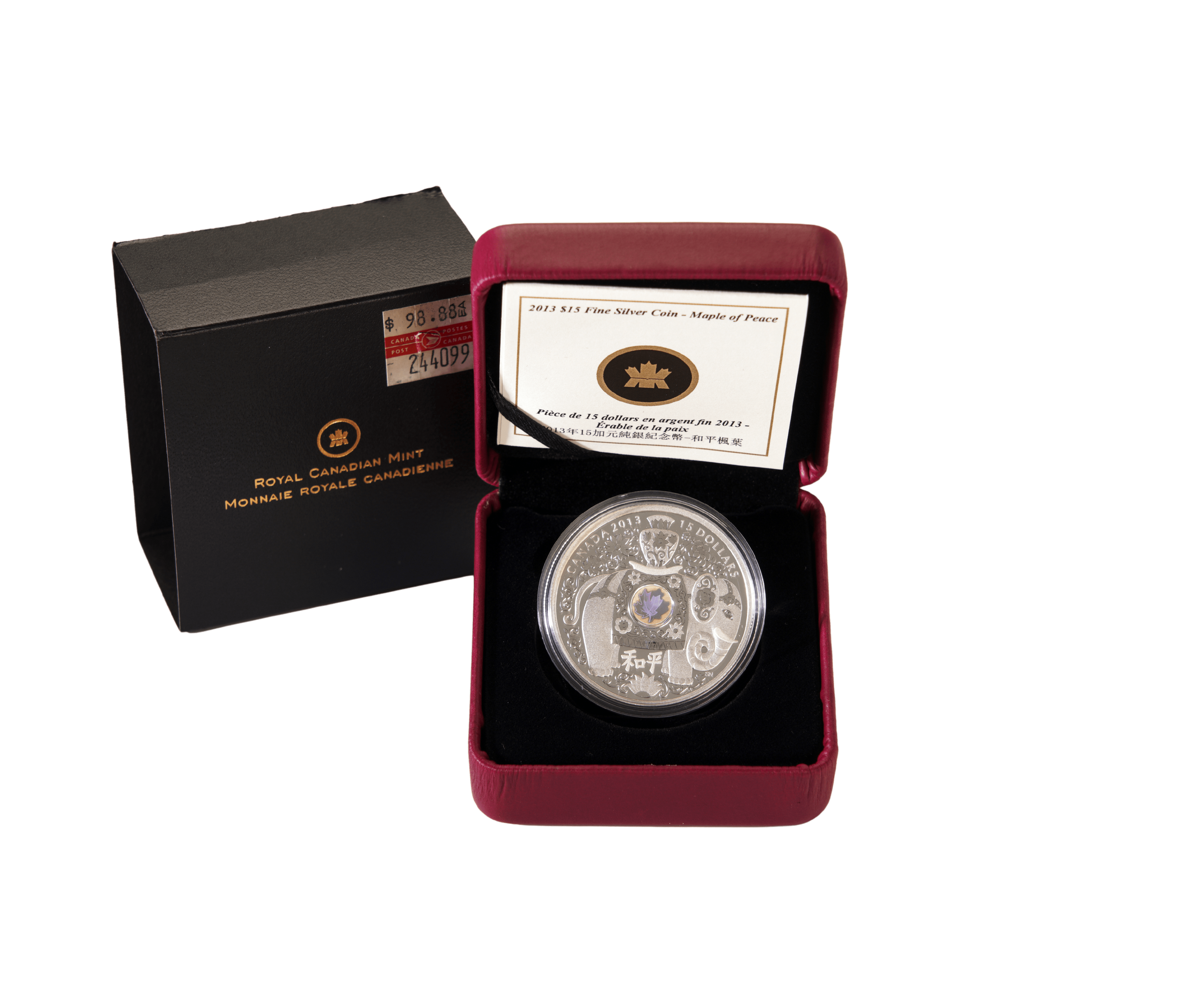 2013 $15 Fine Silver Canadian Coin Maple Leaf of Peace