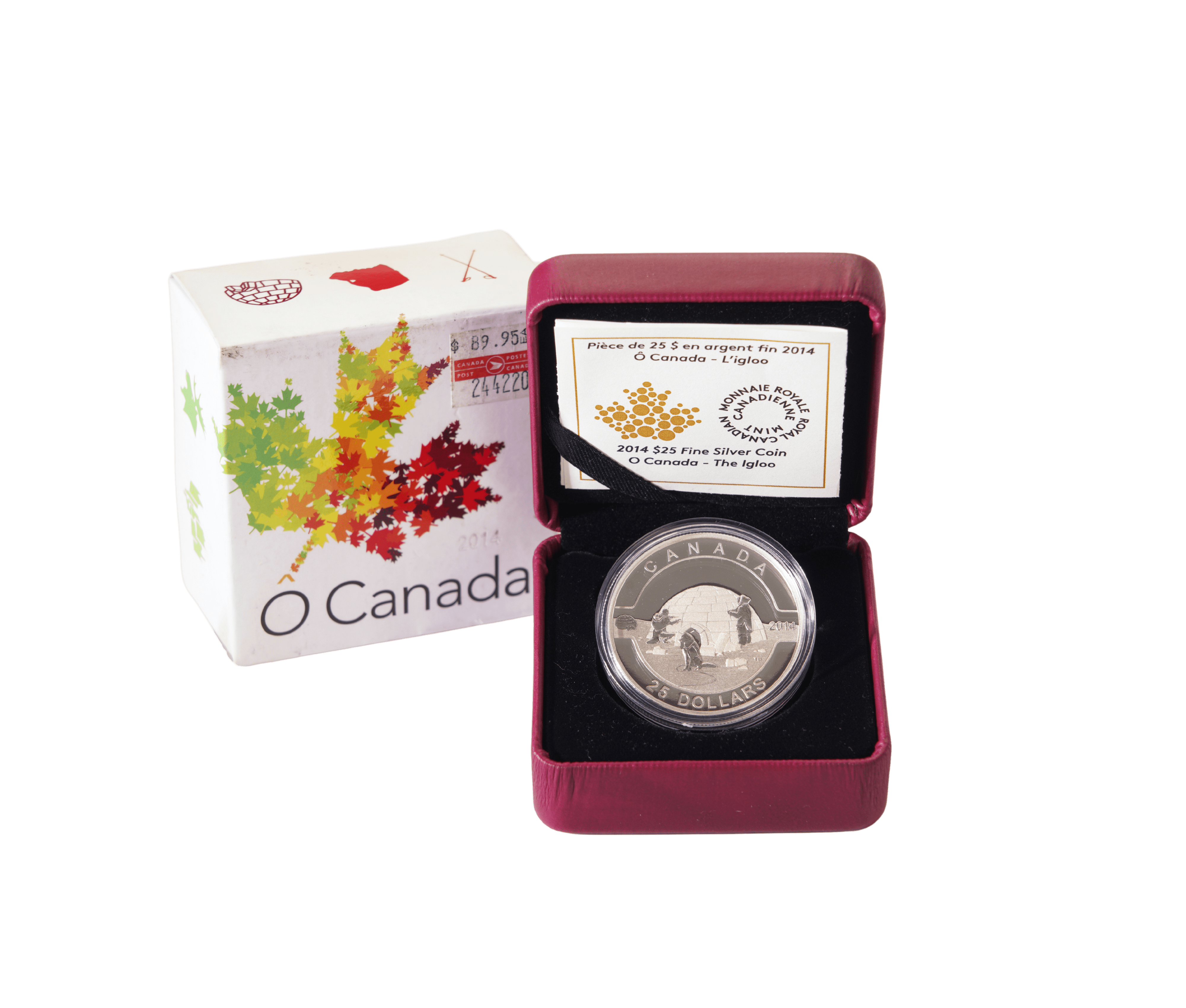 2014 $25 Fine Silver Canadian Coin. O Canada The igloo